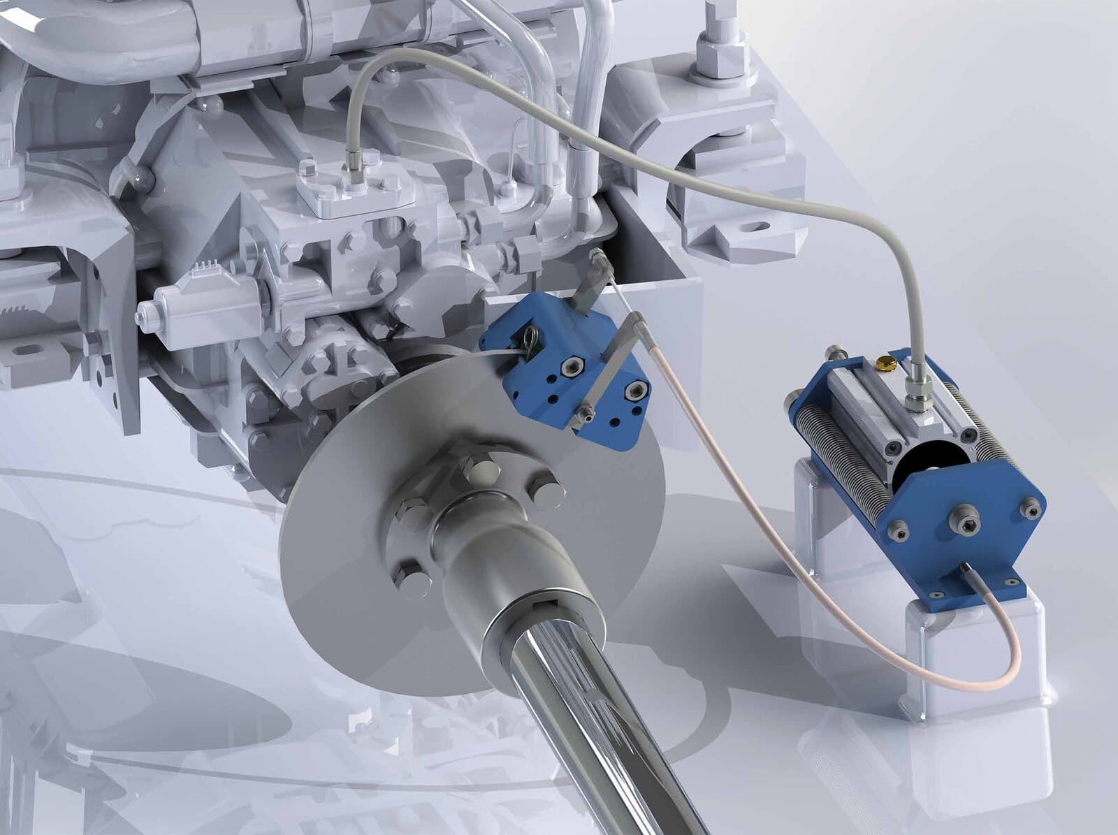 Autolock disc brake mounted on the propeller shaft behind the gearbox